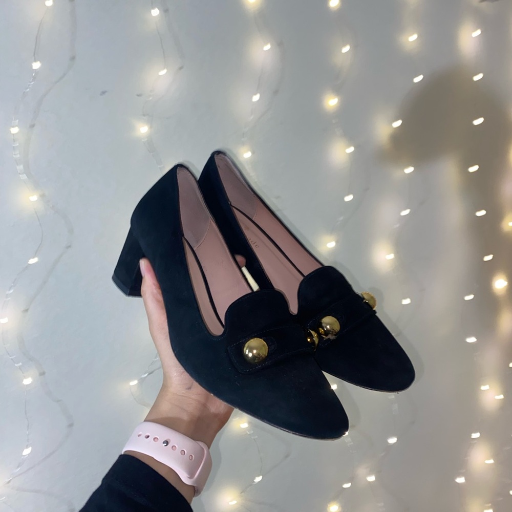 KATE SPADE Black Suede Heel with Gold Accents